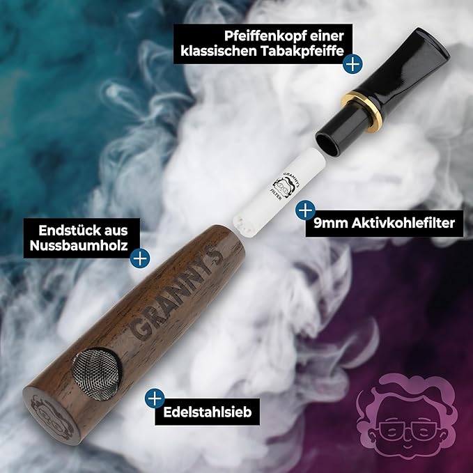GRANNY'S PREMIUM HOLZPFEIFE MIT 9MM AKTIVKOHLEFILTER | PURPFEIFE